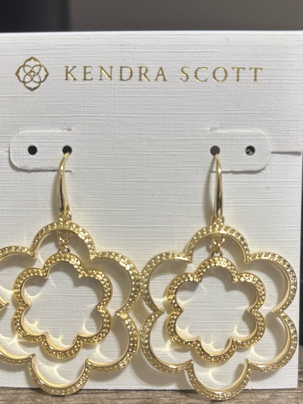 NWOT Kendra Scott Gold Double Floral Drop Earrings